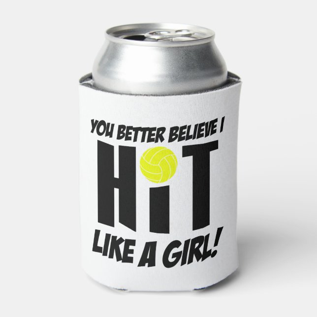 hit like a girl volleyball can cooler (Can Front)