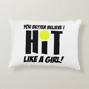 hit like a girl volleyball decorative cushion