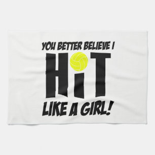 hit like a girl volleyball tea towel