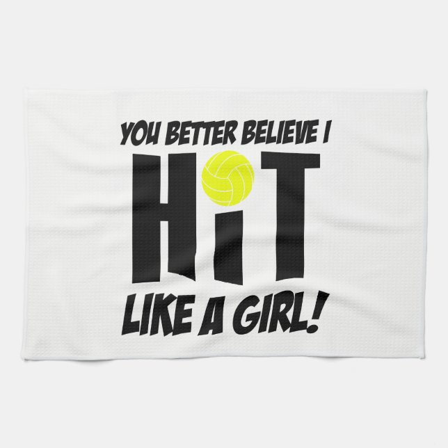 hit like a girl volleyball tea towel (Horizontal)