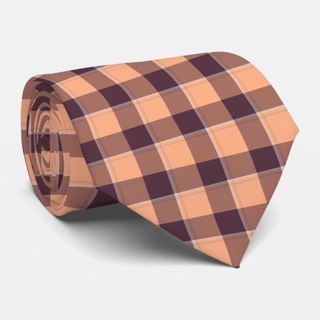 Hit Pink and Livid Brown Plaid Neck Tie (Rolled)
