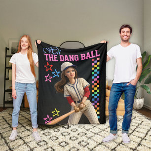 Hit The Dang Ball Funny Baseball Mom Doll Face Fleece Blanket