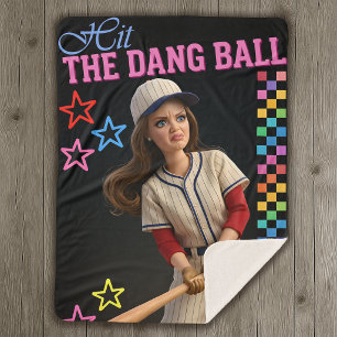 Hit The Dang Ball Funny Baseball Mom Doll Face Sherpa Blanket