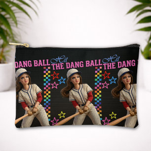 Hit The Dang Ball Funny Baseball Mum Doll Face Accessory Pouch