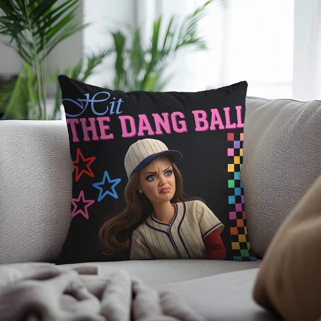 Hit The Dang Ball Funny Baseball Mum Doll Face Cushion (Creator Uploaded)