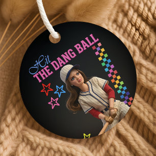 Hit The Dang Ball Funny Baseball Mum Doll Face Favour Tags