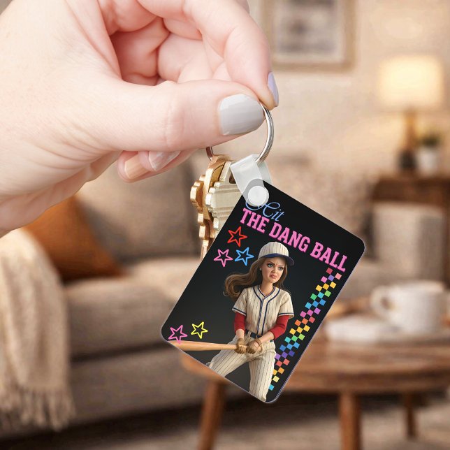 Hit The Dang Ball Funny Baseball Mum Doll Face Key Ring (Creator Uploaded)