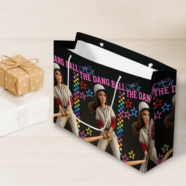 Hit The Dang Ball Funny Baseball Mum Doll Face Large Gift Bag (Creator Uploaded)