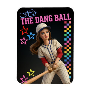 Hit The Dang Ball Funny Baseball Mum Doll Face Magnet