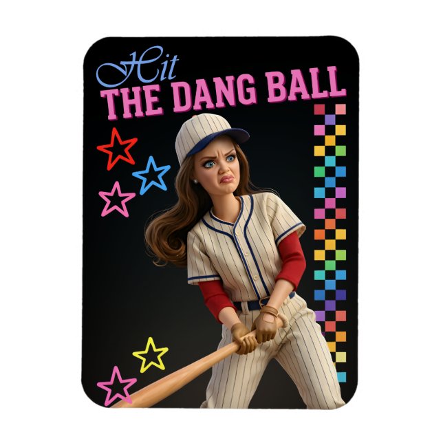 Hit The Dang Ball Funny Baseball Mum Doll Face Magnet (Vertical)