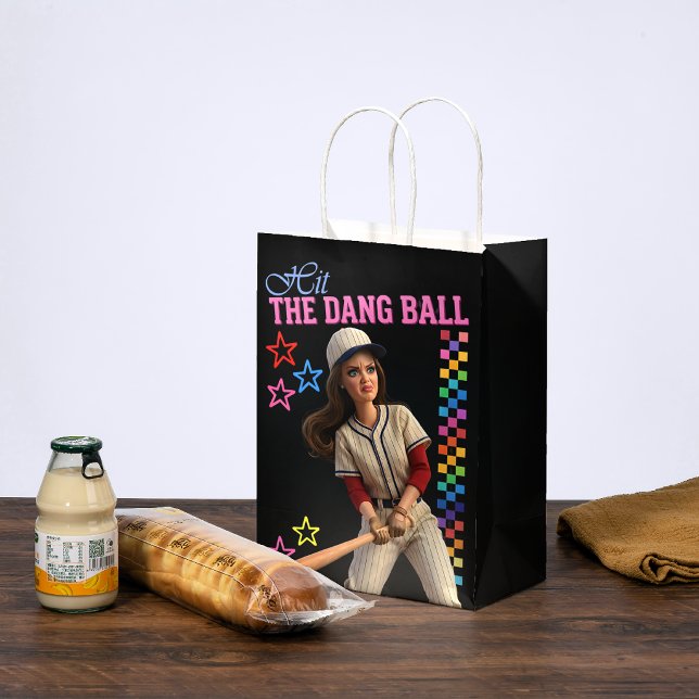 Hit The Dang Ball Funny Baseball Mum Doll Face Medium Gift Bag (Creator Uploaded)