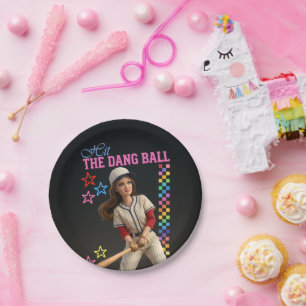 Hit The Dang Ball Funny Baseball Mum Doll Face Paper Plate