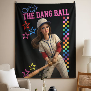 Hit The Dang Ball Funny Baseball Mum Doll Face Tapestry