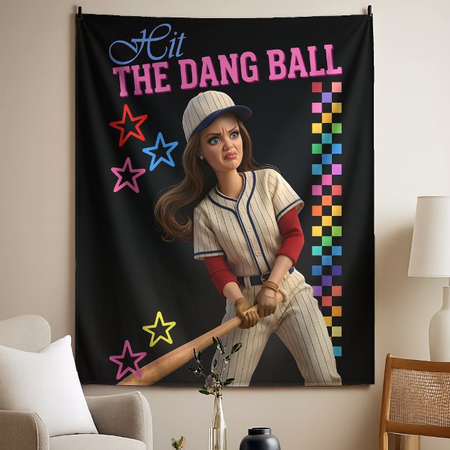 Hit The Dang Ball Funny Baseball Mum Doll Face Tapestry (Creator Uploaded)