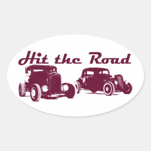 Hit the Road - Hot Rods flat burgundy Oval Sticker