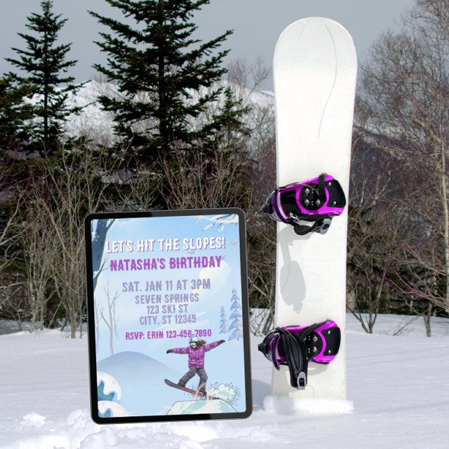 Hit the Slopes, Snowboard Girl Birthday Invitation (Creator Uploaded)