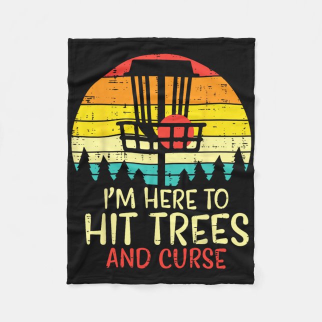 Hit Trees And Curse Sunset Retro Disc Golf Frisbee Fleece Blanket (Front)