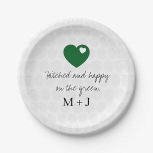 'Hitched and Happy on the Green' Golf Wedding Paper Plate