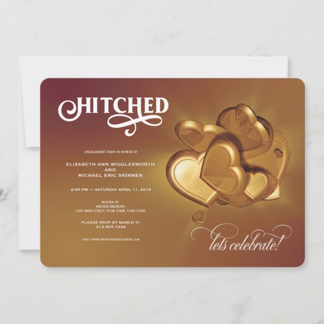 Hitched Gold Party Invitation (Front)