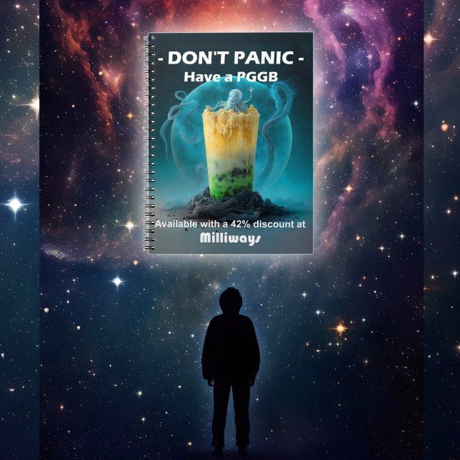 Hitchhiker's  notebook (A notebook is displayed floating with the universe as a backdrop)