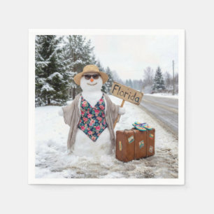Hitchhiking Snow Woman with Florida Sign Napkin