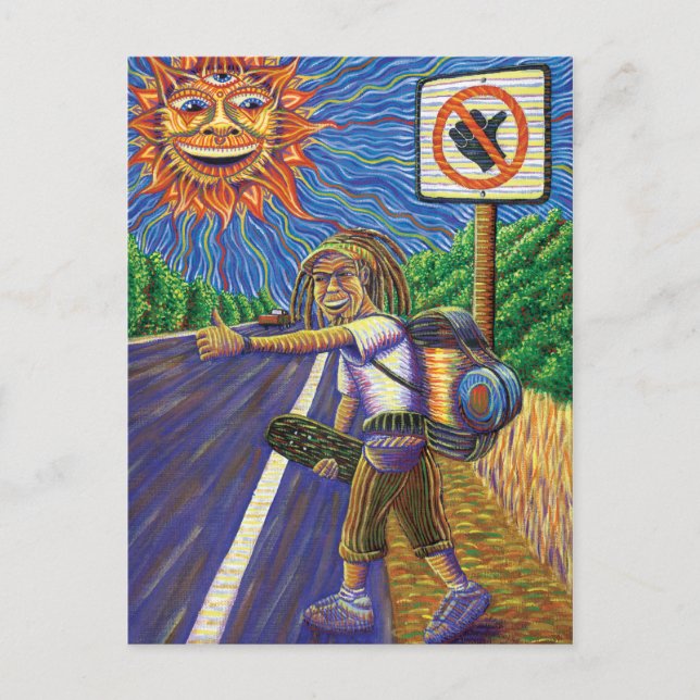 Hitchiking Hobo  Postcard (Front)