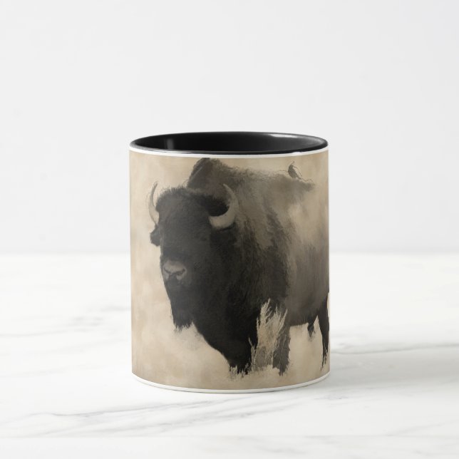 "Hitching a Ride"  -  Bison-lover's Design Mug (Center)