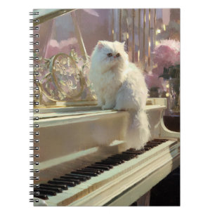 hite Cat on Ivory Piano Spiral Notebook