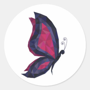 Hitech modern low poly butterfly wings blue classic round sticker