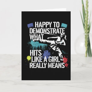 Hits Like A Girl Martial Arts Pride Quote  Card