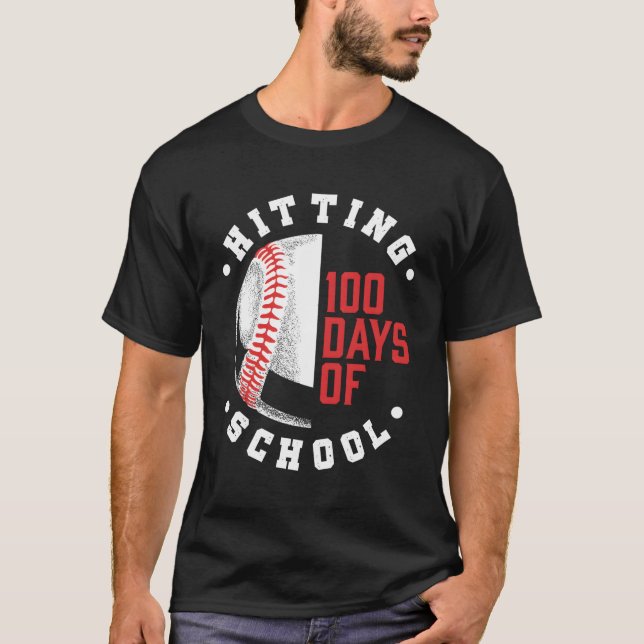 Hitting 100 Days Of School Baseball Back To School T-Shirt (Front)