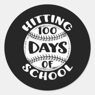 Hitting 100 Days Of School Baseball Player Teacher Classic Round Sticker