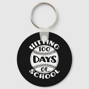 Hitting 100 Days Of School Baseball Player Teacher Key Ring
