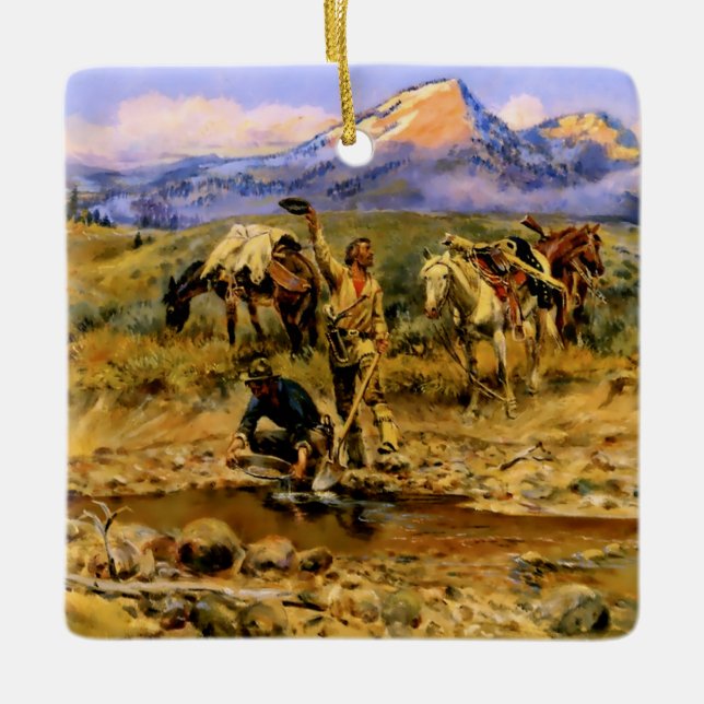 “Hitting Pay Dirt” by Charles M Russell Ceramic Ornament (Front)