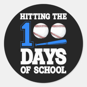 Hitting The 100th School Baseball Bat Student Teac Classic Round Sticker