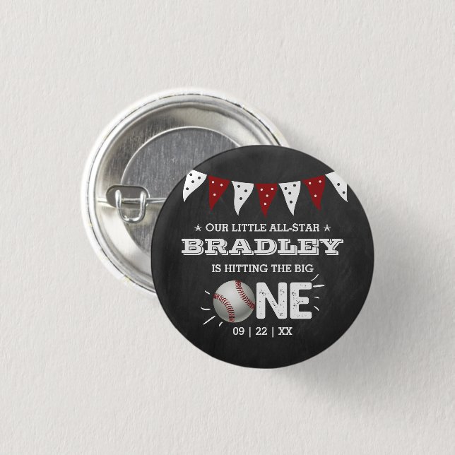 Hitting The Big One | Baseball 1st Birthday 3 Cm Round Badge (Front & Back)