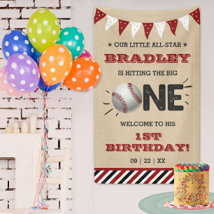 Hitting The Big One   Baseball 1st Birthday Banner