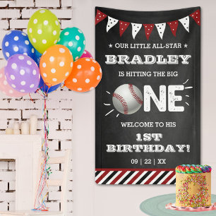 Hitting The Big One   Baseball 1st Birthday Banner