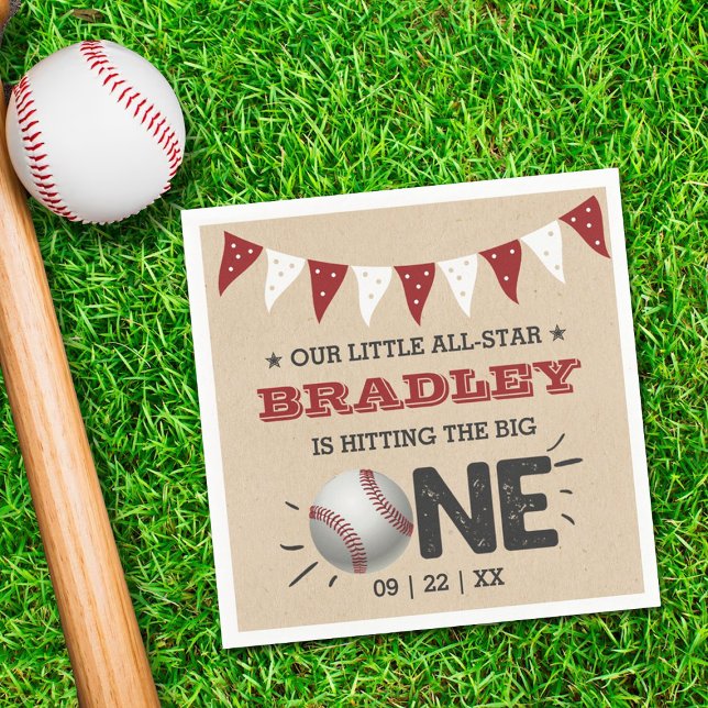 Hitting The Big One | Baseball 1st Birthday Napkin (Creator Uploaded)