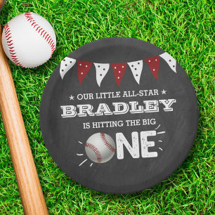 Hitting The Big One   Baseball 1st Birthday Paper Plate