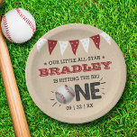 Hitting The Big One | Baseball 1st Birthday Paper Plate<br><div class="desc">Celebrate in style with these trendy 1st birthday party paper plates. The design is easy to personalise with your own wording and your family and friends will be thrilled when they see these fabulous party plates. Matching party items can be found in the collection.</div>