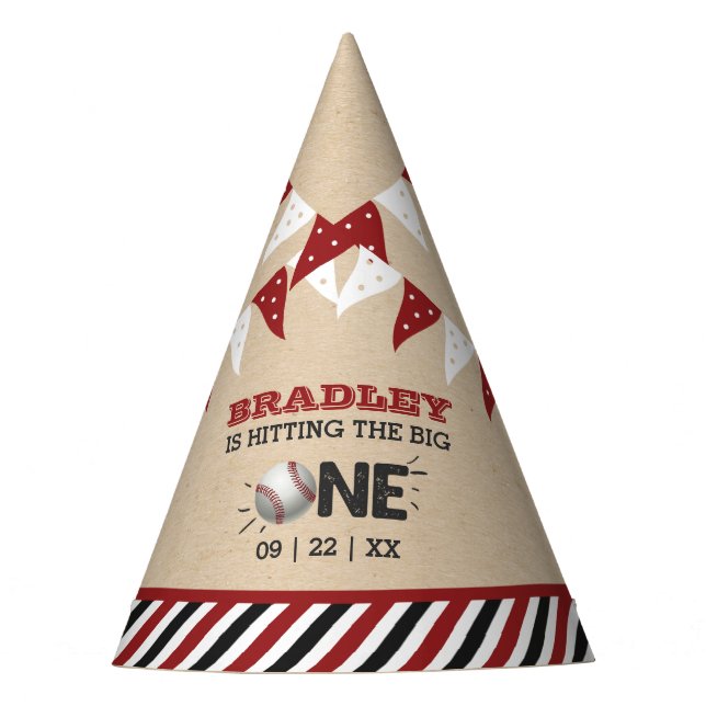 Hitting The Big One | Baseball 1st Birthday Party Hat (Front)