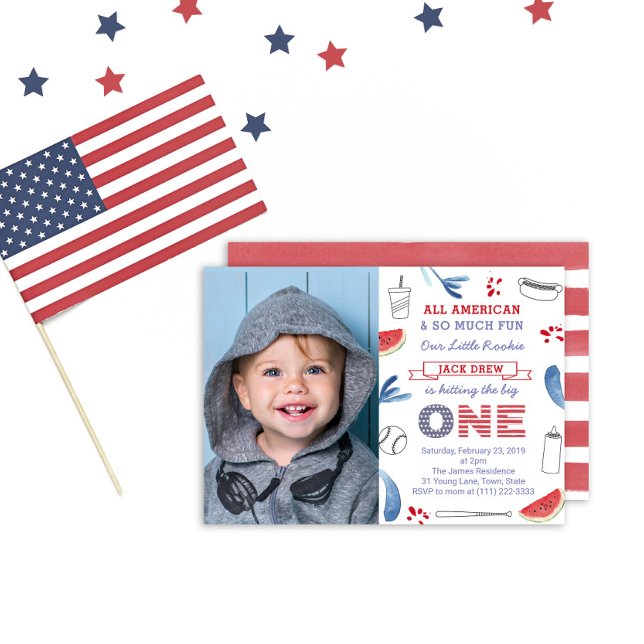 Hitting The Big ONE Baseball 1st Birthday Picture Invitation (Creator Uploaded)