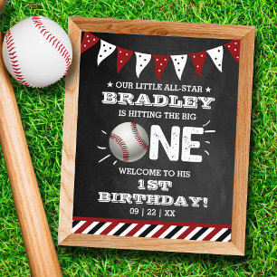 Hitting The Big One   Baseball 1st Birthday Poster