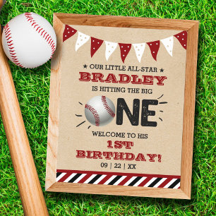 Hitting The Big One   Baseball 1st Birthday Poster