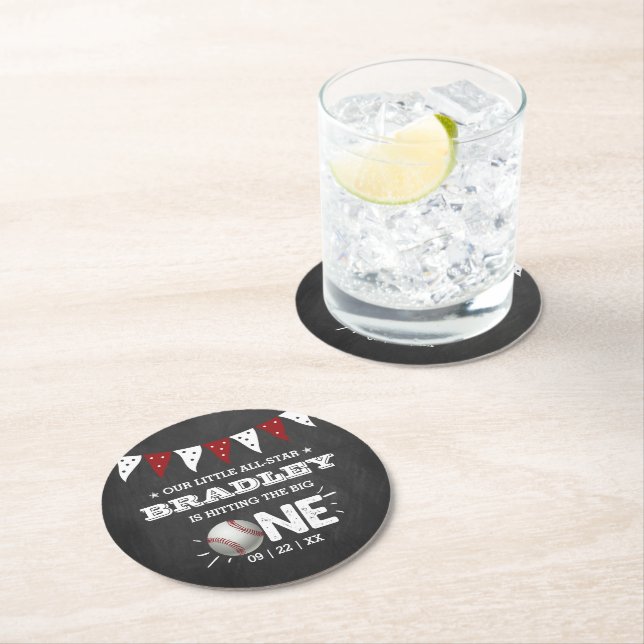 Hitting The Big One | Baseball 1st Birthday Round Paper Coaster (Insitu)