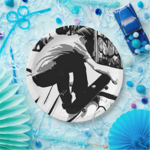 Hitting the Ramp - Skateboarder Paper Plate
