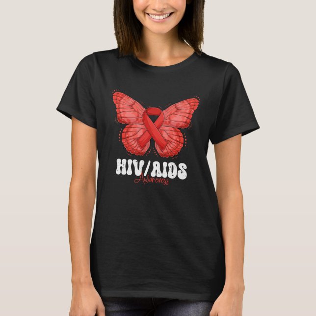 HIV AIDS Awareness Month Red Ribbon Butterfly T-Shirt (Front)