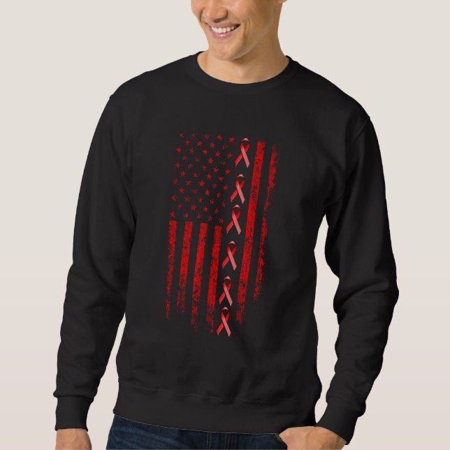 Hiv Aids Awareness Red Ribbon Us Flag Sweatshirt (Front)