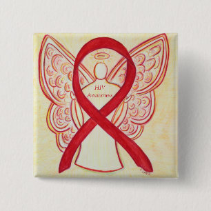 HIV Awareness Ribbon Angel Custom Art Pin